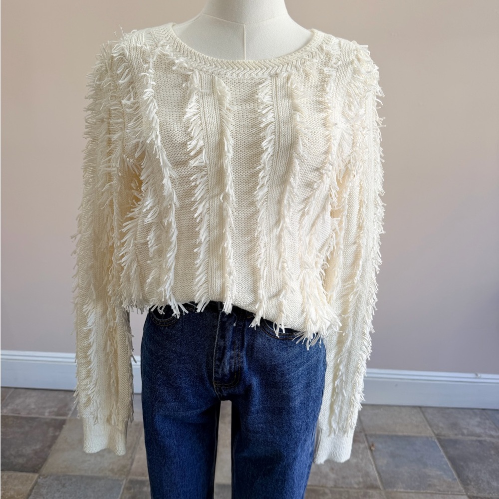 Banana Republic Cream Fringe Knit Sweater